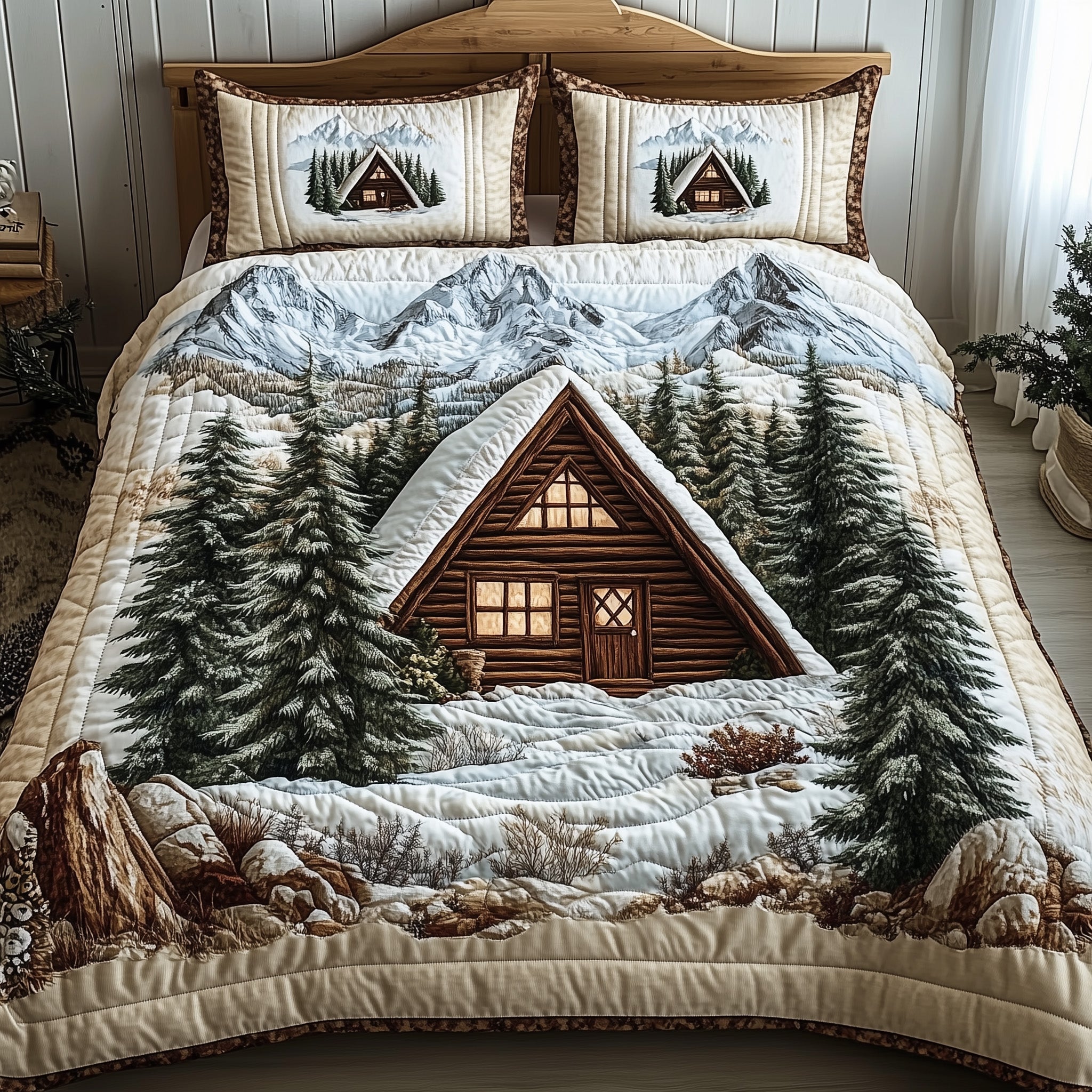 Winter Attic House Christmas Quilted Bedding Set Duvet Cover Bedspread Xmas Gifts For Family
