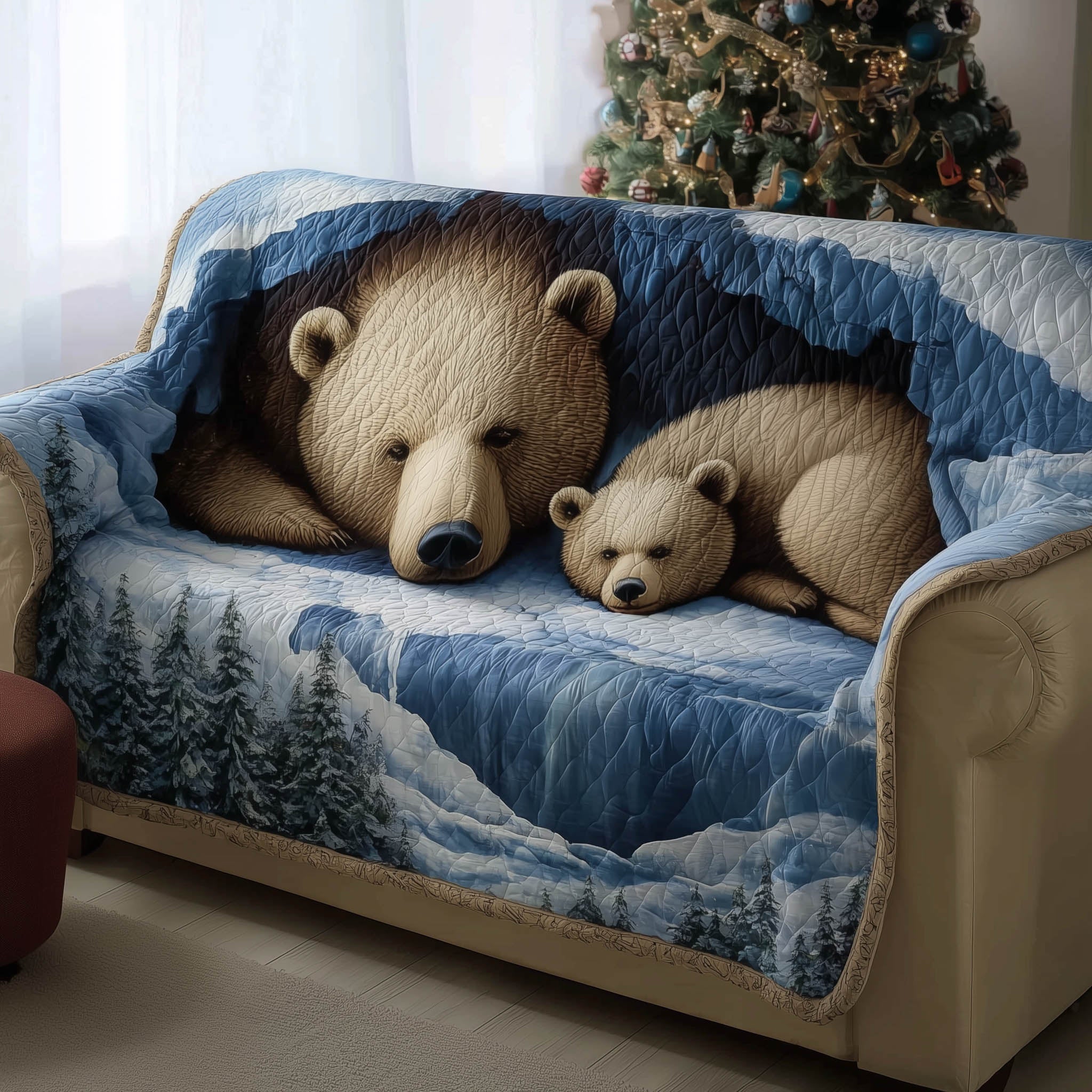 Winter Bears Quilted Sofa Cover Icy Wild Animal Motif Best Gifts For Winter