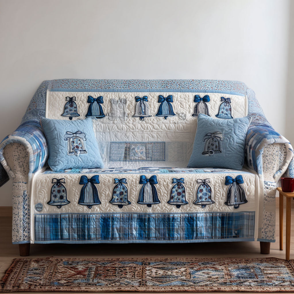 Winter Bells Quilted Sofa Cover Winter Living Room Decor Gift Ideas For Mom