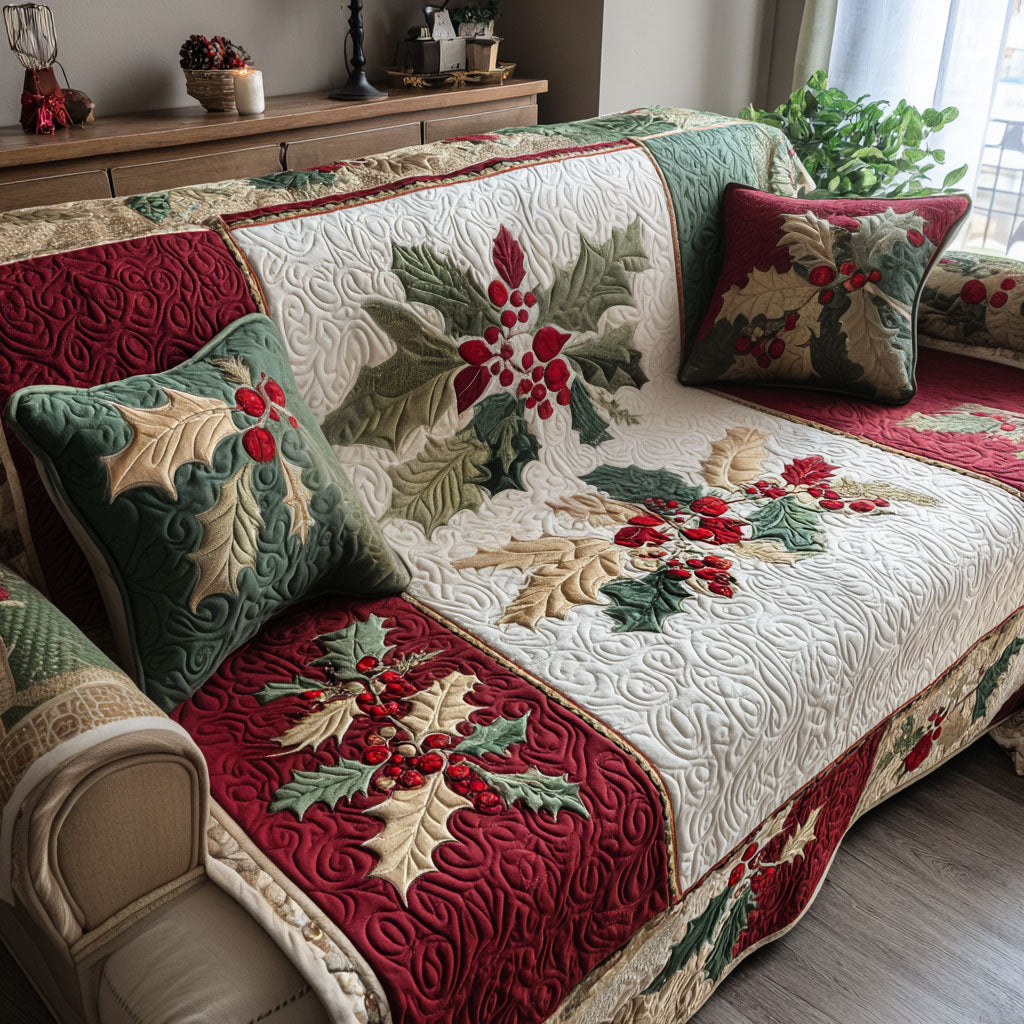 Winter Berry Lane Quilted Sofa Cover Christmas Living Decor Gift For Coworker