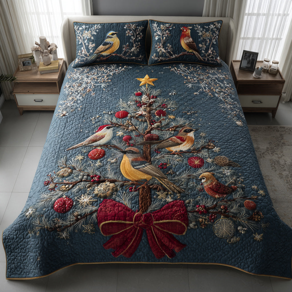 Winter Bird Christmas Quilted Bedding Set Holiday Duvet Sets Best Christmas Gifts For Mom