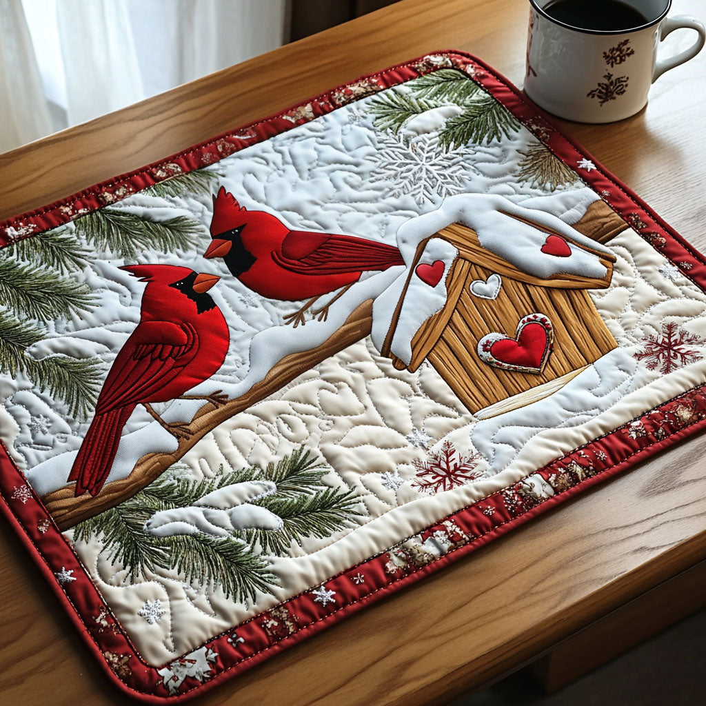 Winter Birdhouse Quilted Placemat Dining Table Decor Gifts For A Birdwatcher