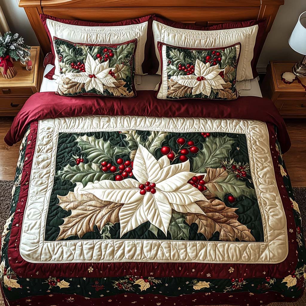 Winter Bloom Quilted Bedding Set Stylish Bed Sheet Set for Modern Home