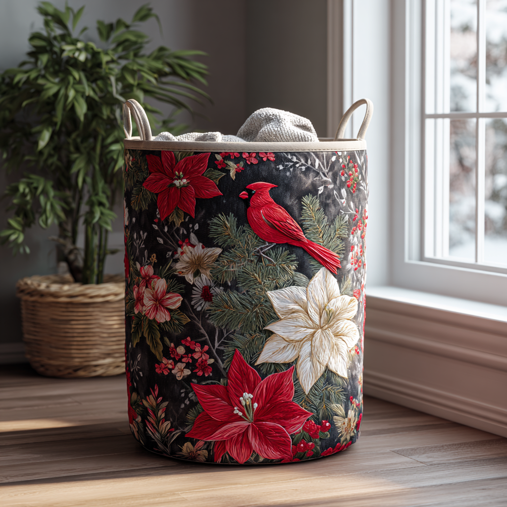 Winter Bloom Quilted Laundry Basket Modern Quilted Laundry Basket Gift for Stylish Homes