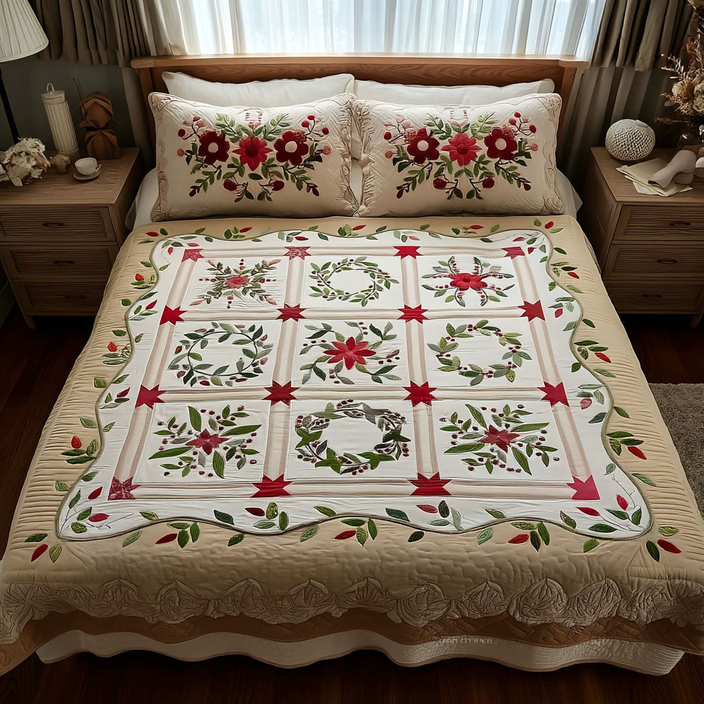 Winter Blossom Quilted Bedding Set Holiday Duvet Cover Set Mother And Son Christmas Gifts