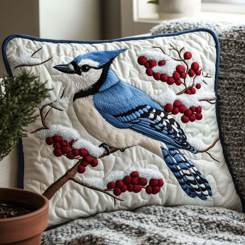 Winter Blue Jay Quilt Pillow Case Luxury Pillow Cover Gift That Everyone Will Love