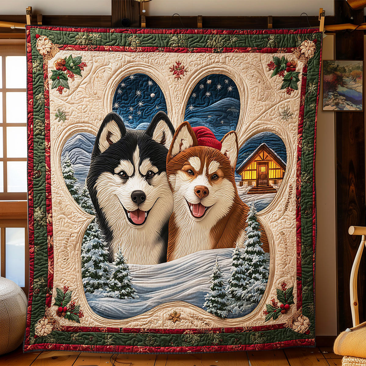 Winter Buddies Quilt Blanket Christmas Throws For Couch Christmas Presents For Dog Lovers