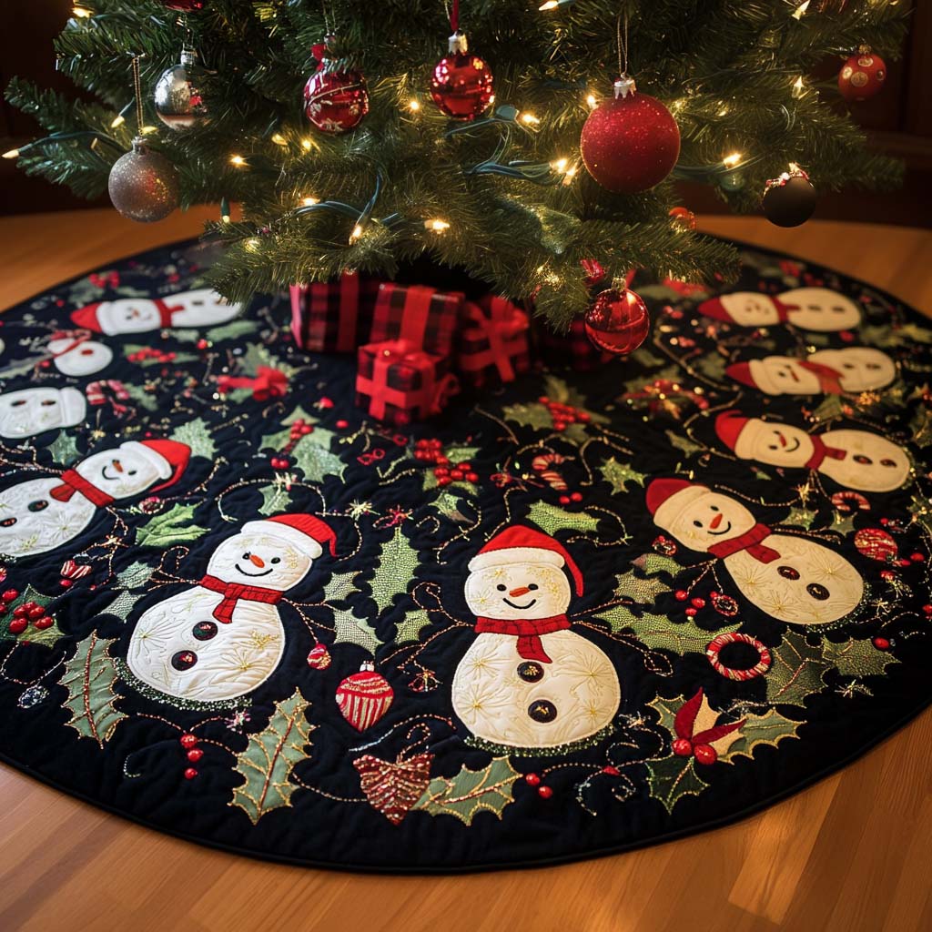 Winter Buddy Christmas Quilted Tree Skirt Holiday Living Room Decor Winter Holiday Decor