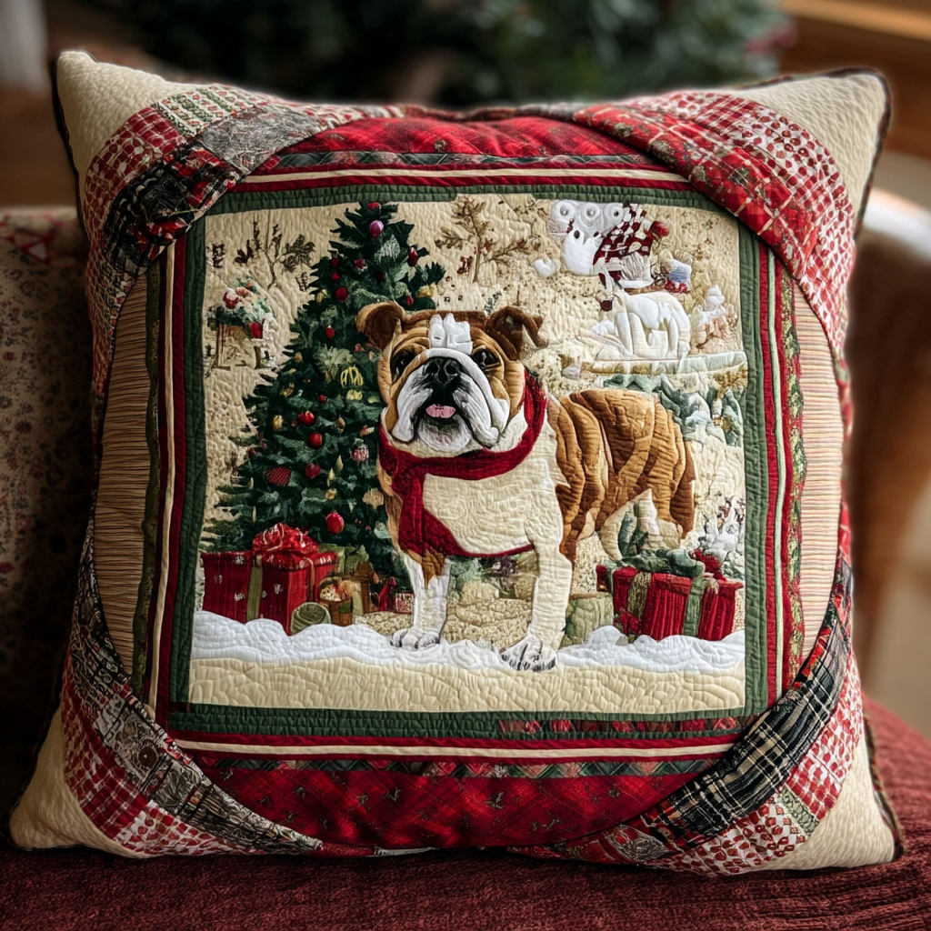 Winter Bulldog Quilted Pillow Case Holiday Pillow Case French Bulldog Christmas Decorations