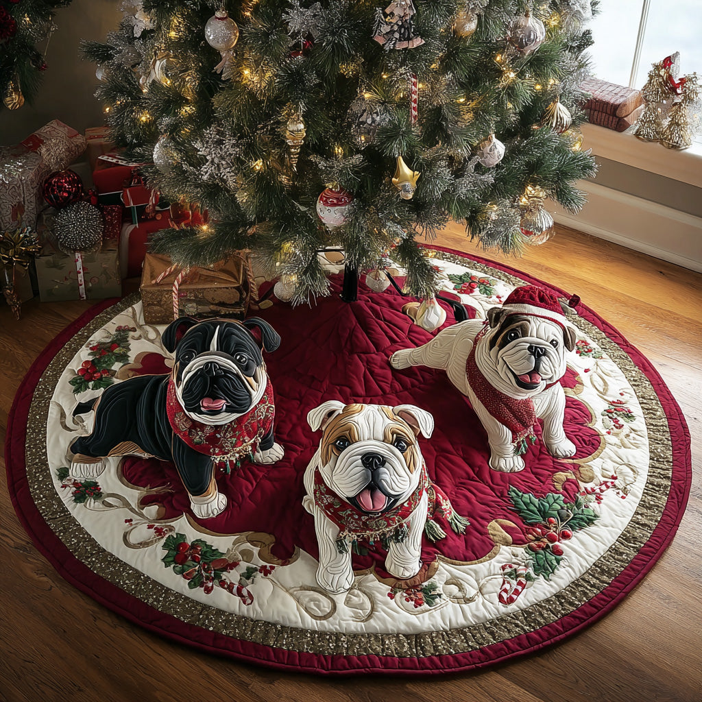 Winter Bulldog Wishes Quilted Christmas Tree Skirt Xmas Tree Decor Unique French Bulldog Gifts