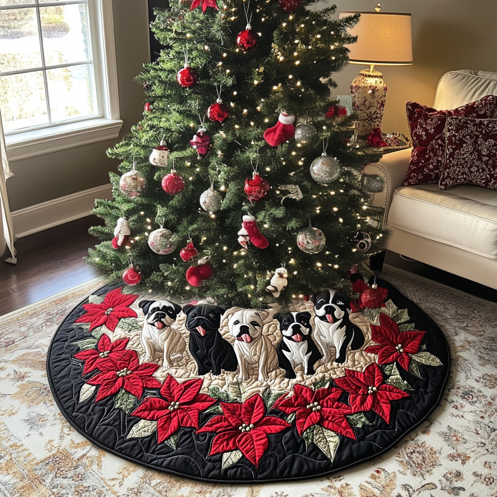 Winter Bulldog Wonderland Quilted Christmas Tree Skirt Perfect Holiday Gift for Home Decor Lovers