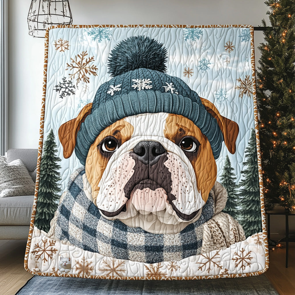 Winter Bulldog Xmas Quilted Blanket Blanket Last Minute Christmas Gifts For Dog Lovers