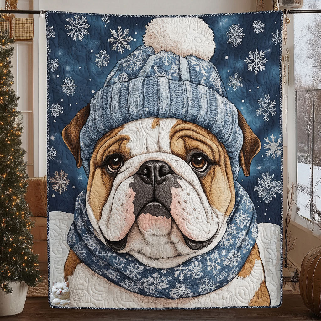 Winter Bulldog Xmas Quilted Blanket Blanket Last Minute Christmas Gifts For Mom