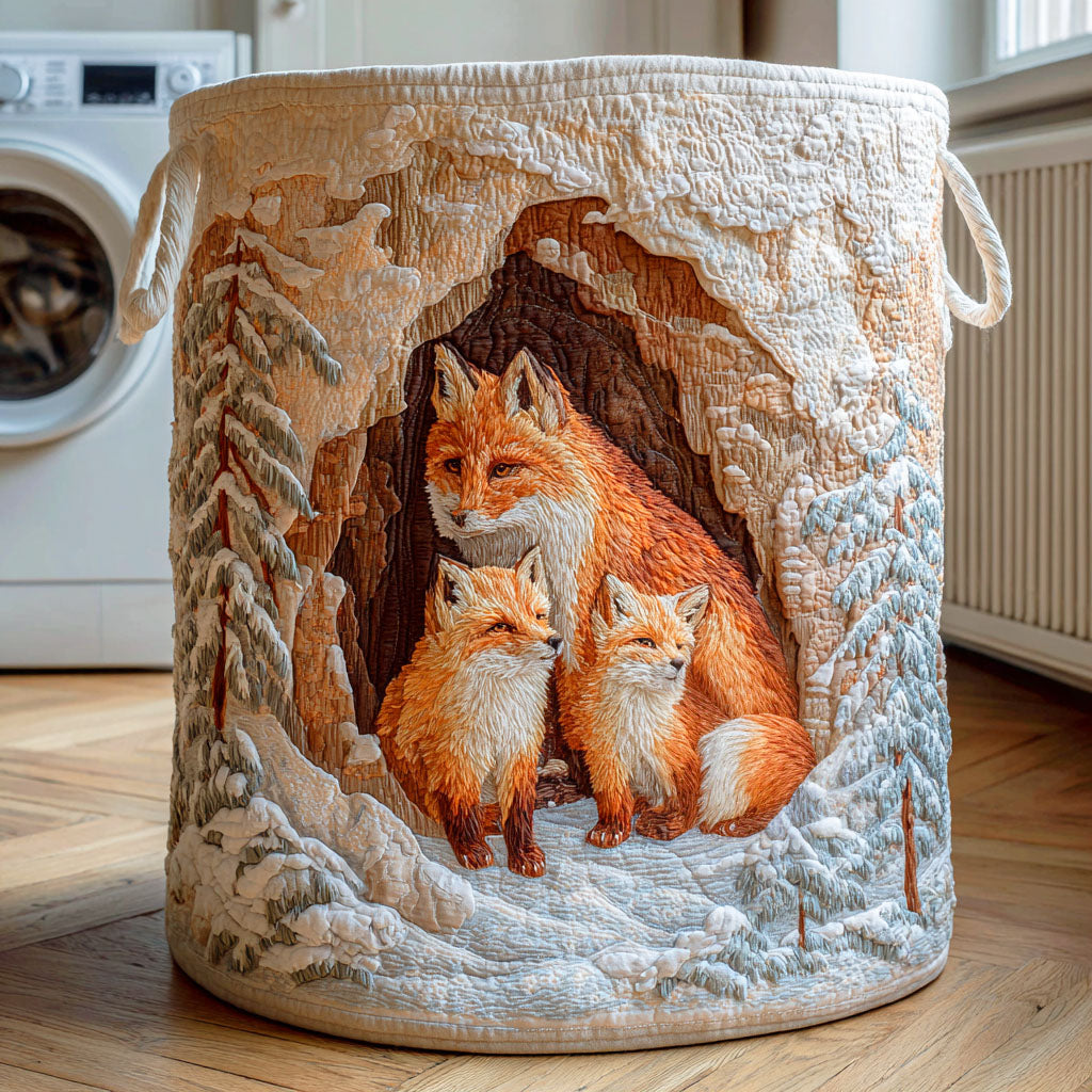 Winter Burrow Fox Quilted Laundry Basket Best Gift For Him
