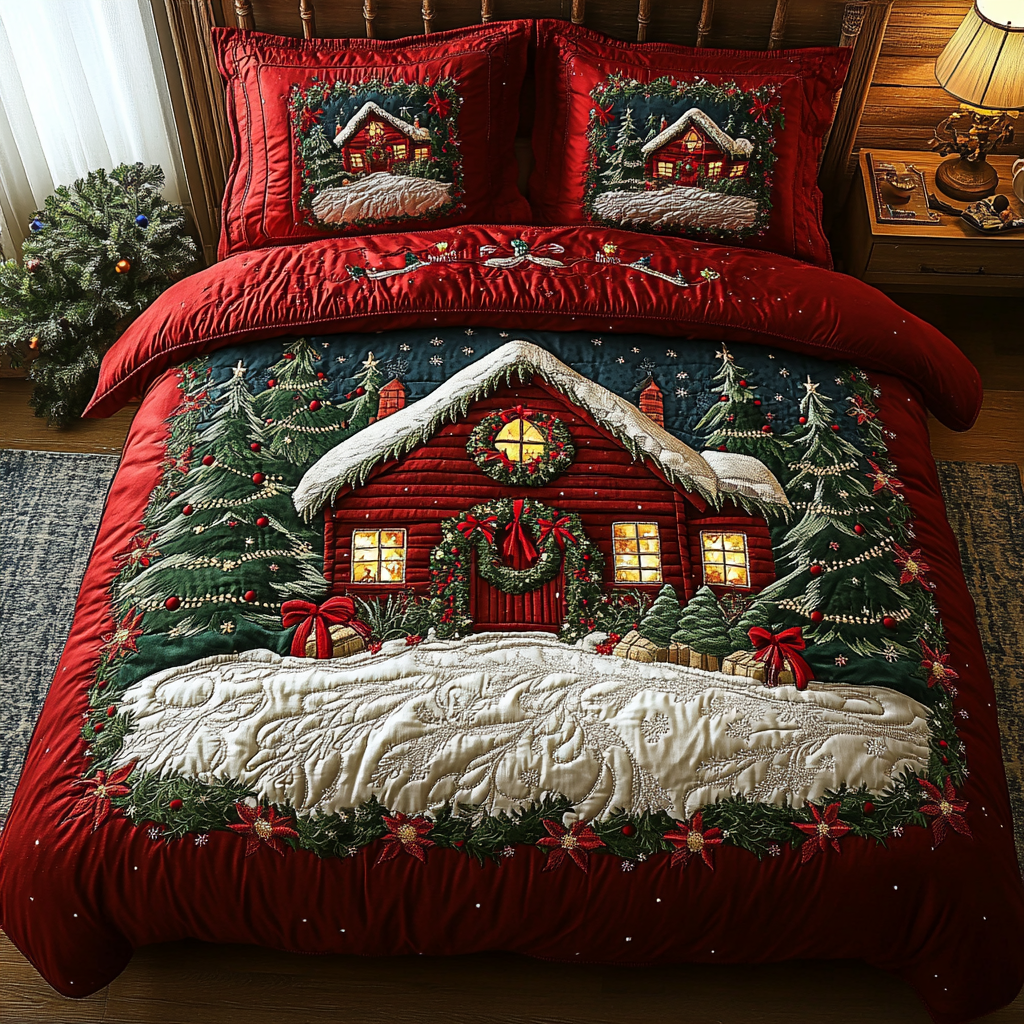 Winter Cabin Quilted Bedding Set Best Holiday Duvet Covers Christmas Gifts For Mum