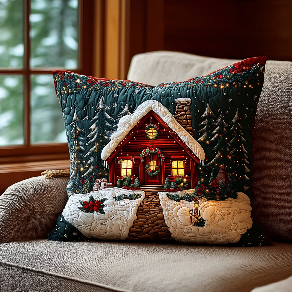 Winter Cabin Quilted Pillow Case Throw Pillow Case Covers Gifts For Friends