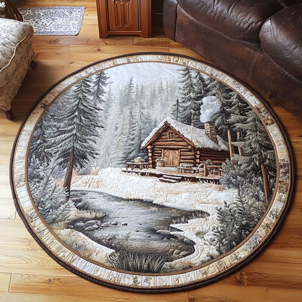 Winter Cabin Quilted Round Mat Outdoor Entryway Decor Gifts For Deer Hunters