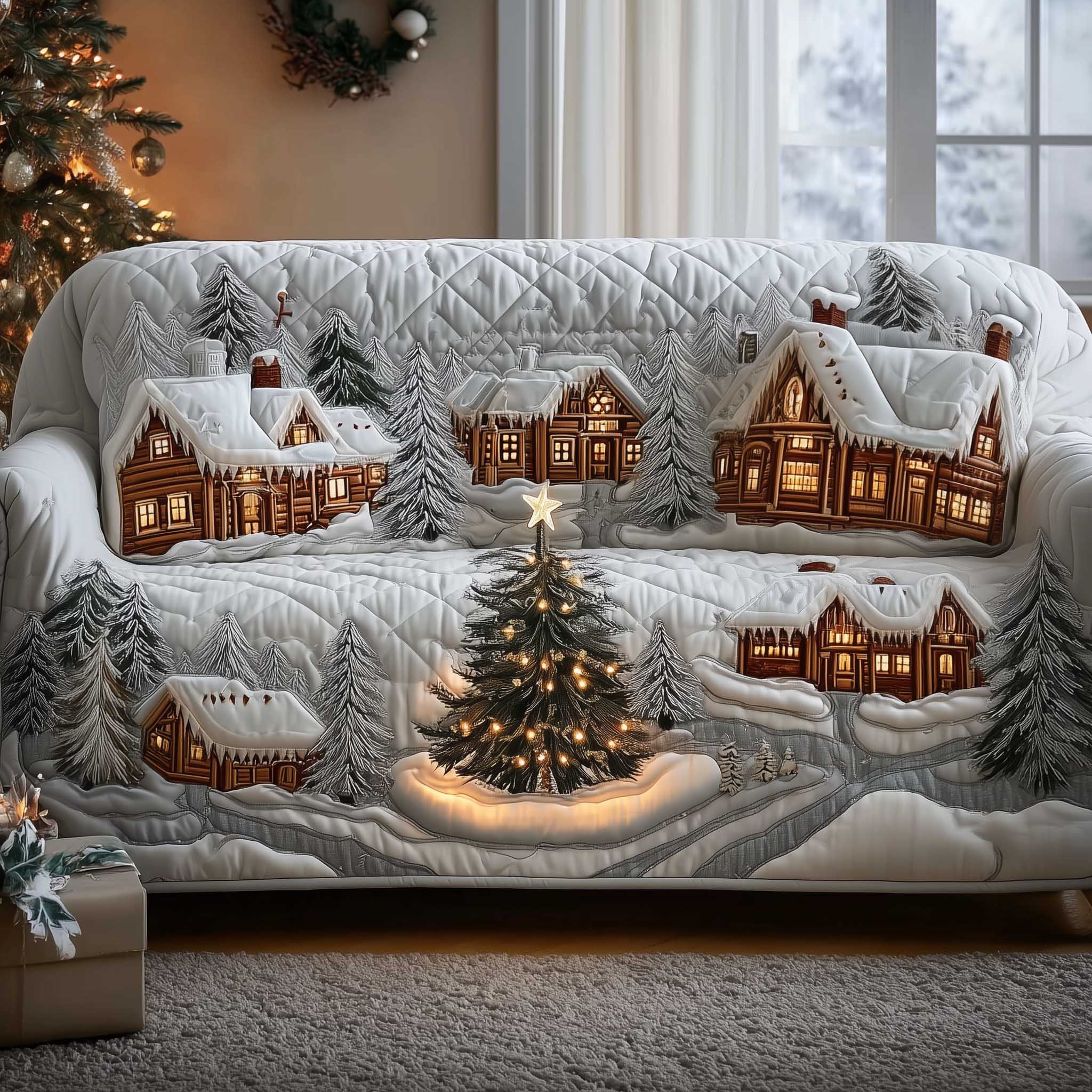 Winter Cabin Quilted Sofa Cover Warm Winter Cabin Protector Best Christmas Throws For Sofa