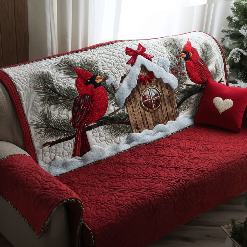 Winter Cardinal Haven Quilted Sofa Cover Christmas Sofa Cover Cardinal Christmas Gift Ideas