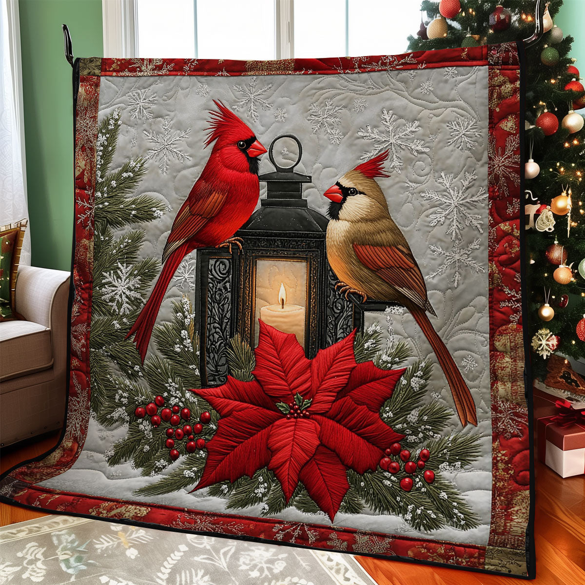 Winter Cardinal Quilt Unique Quilt Blanket Gift for Special Occasions