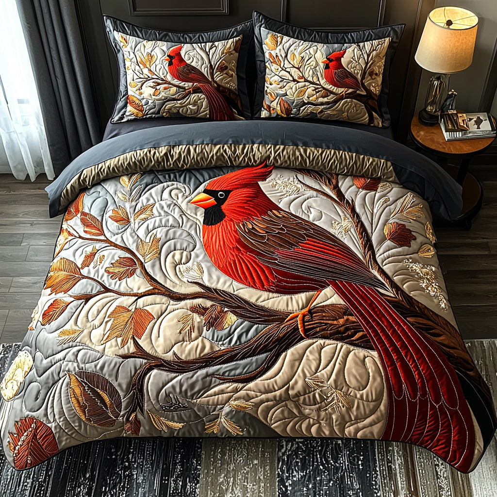 Winter Cardinal Quilted Bedding Set Best Bedspread Set Cardinal Christmas Gift