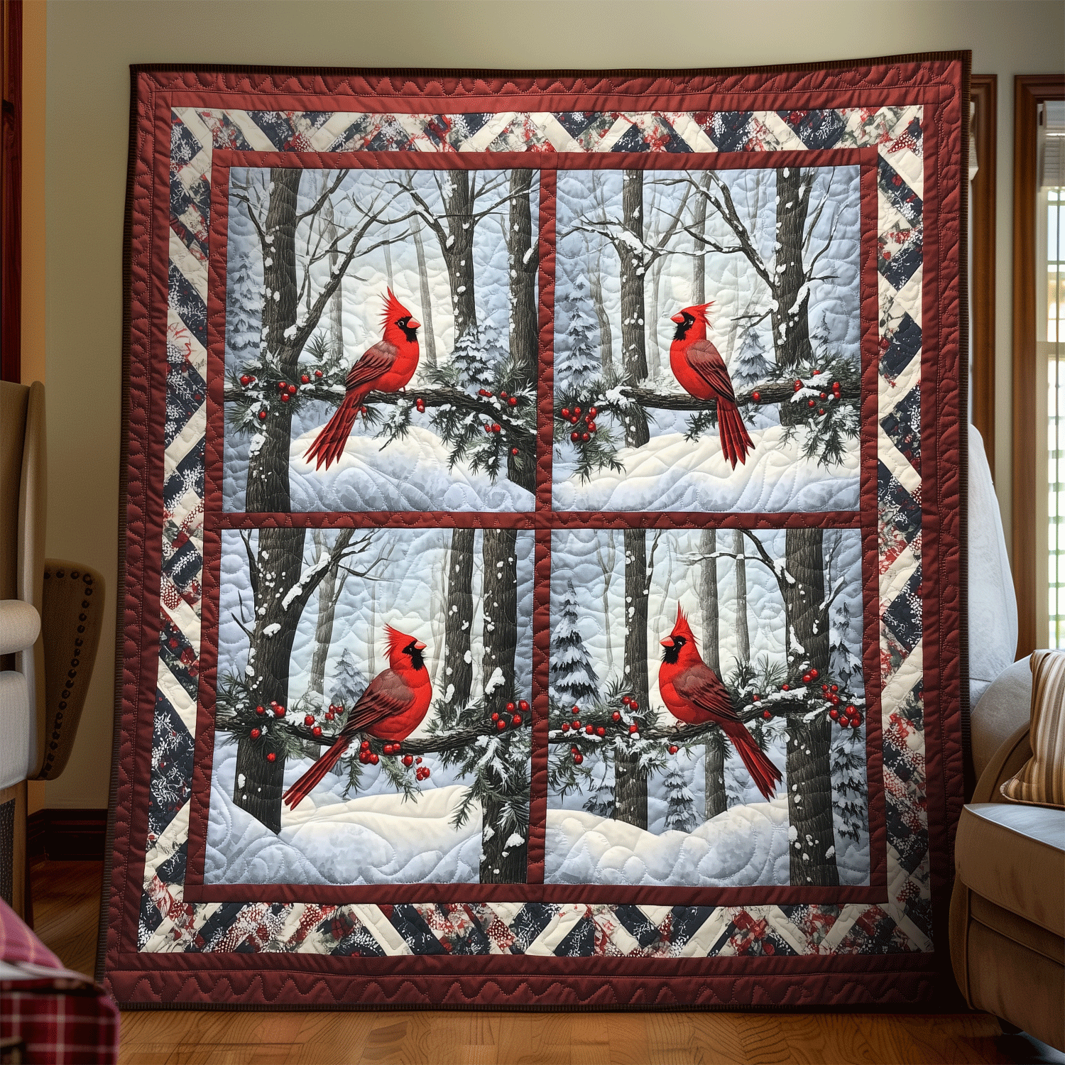 Winter Cardinal Quilted Blanket Cardinal Gifts For Mom
