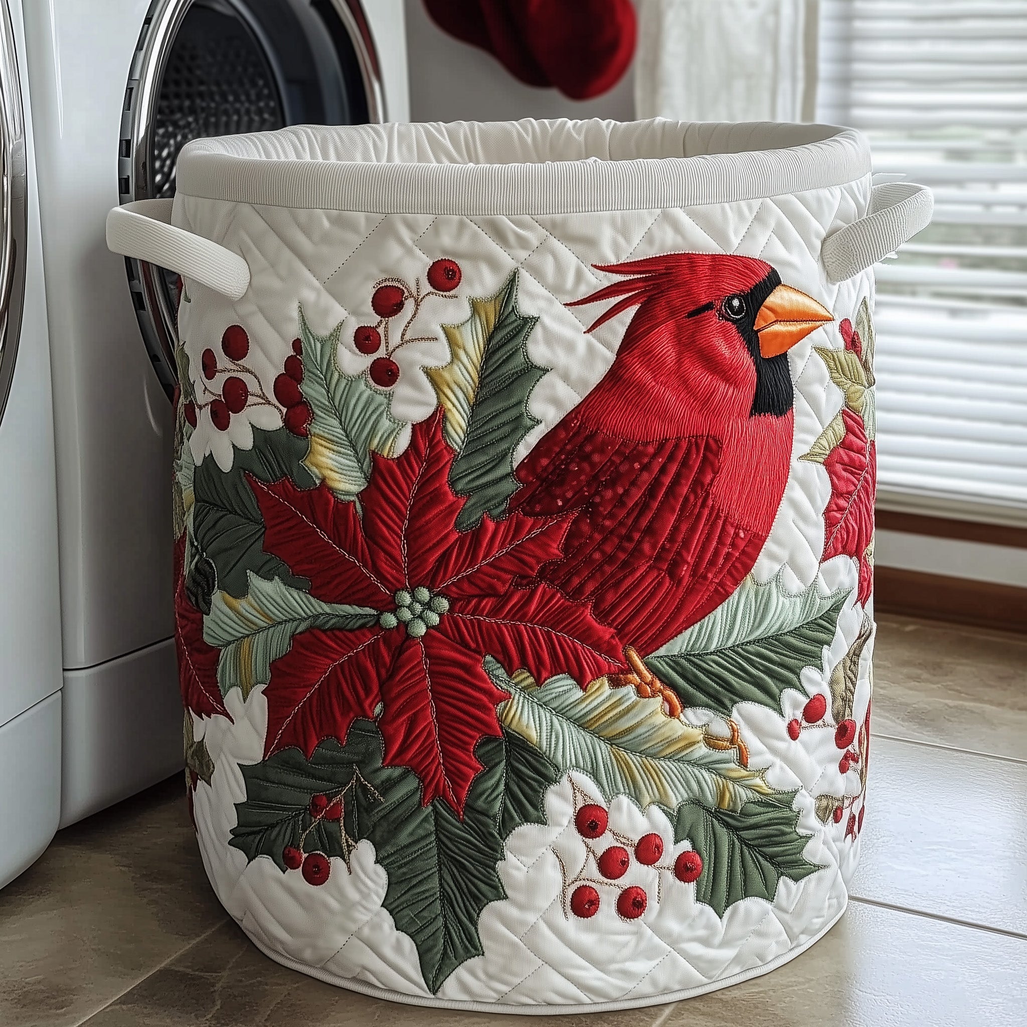 Winter Cardinal Quilted Laundry Basket Gftotp12007 Top Choice For Housewarming