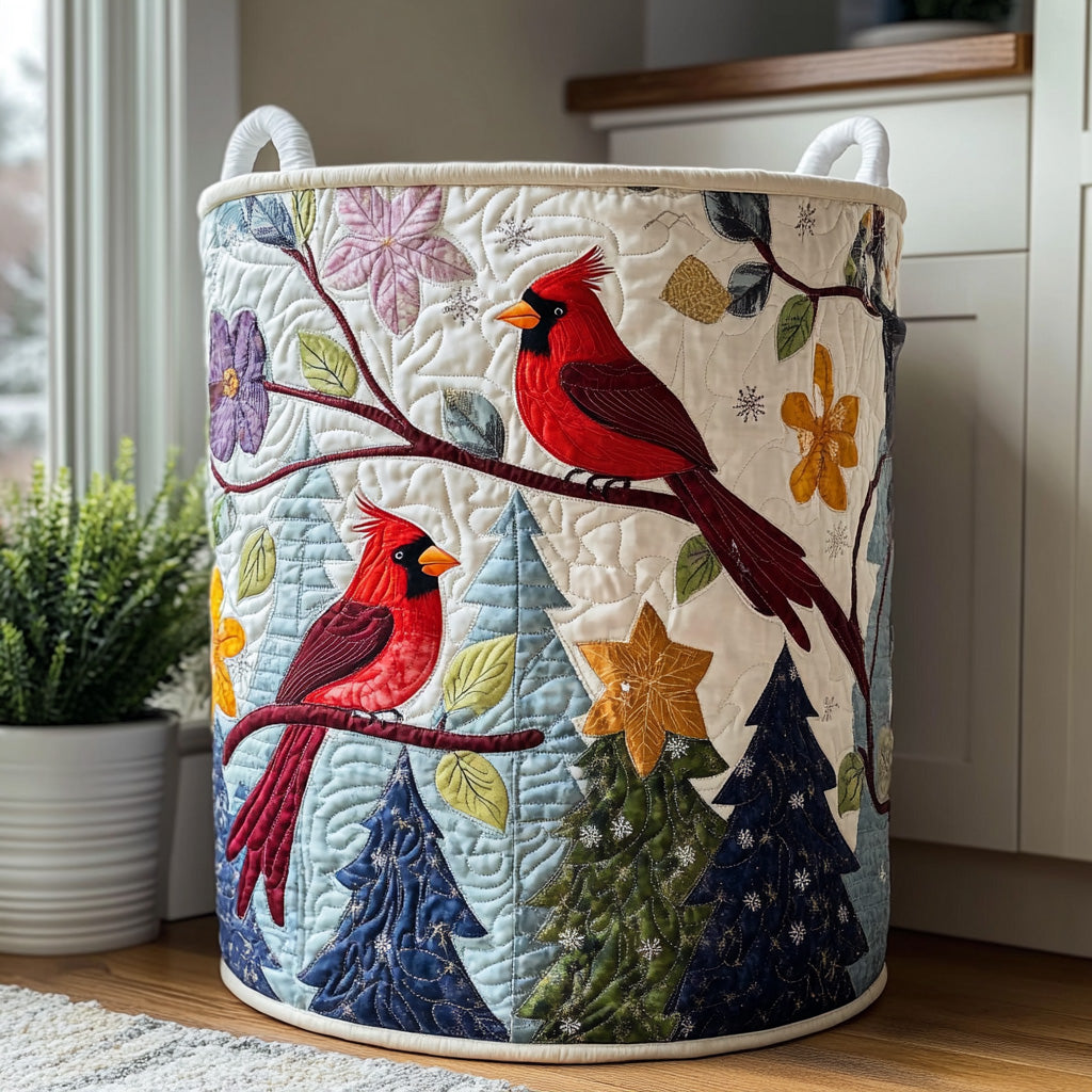 Winter Cardinal Quilted Laundry Basket Merch For Home And Living