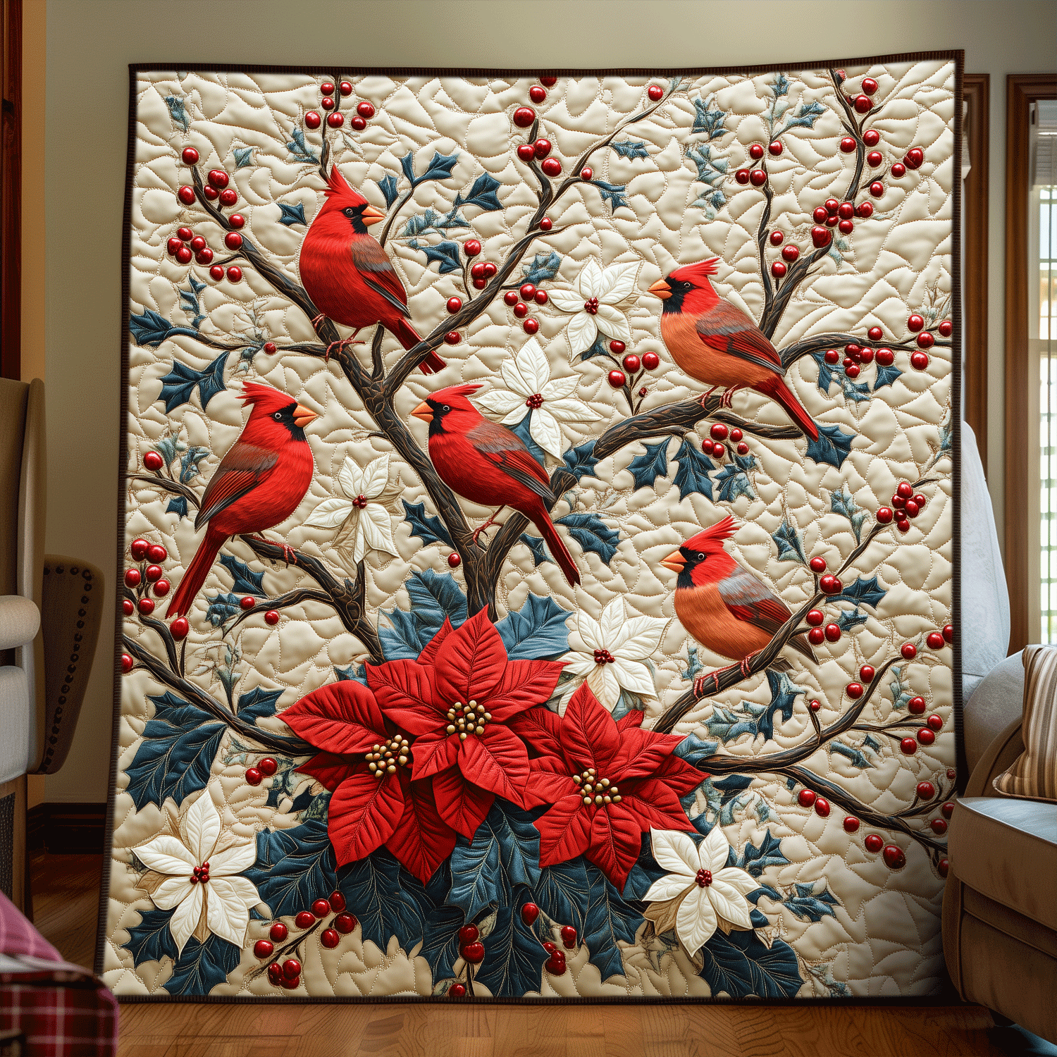 Winter Cardinal Tree Quilted Blanket Cardinal Gifts For Mom