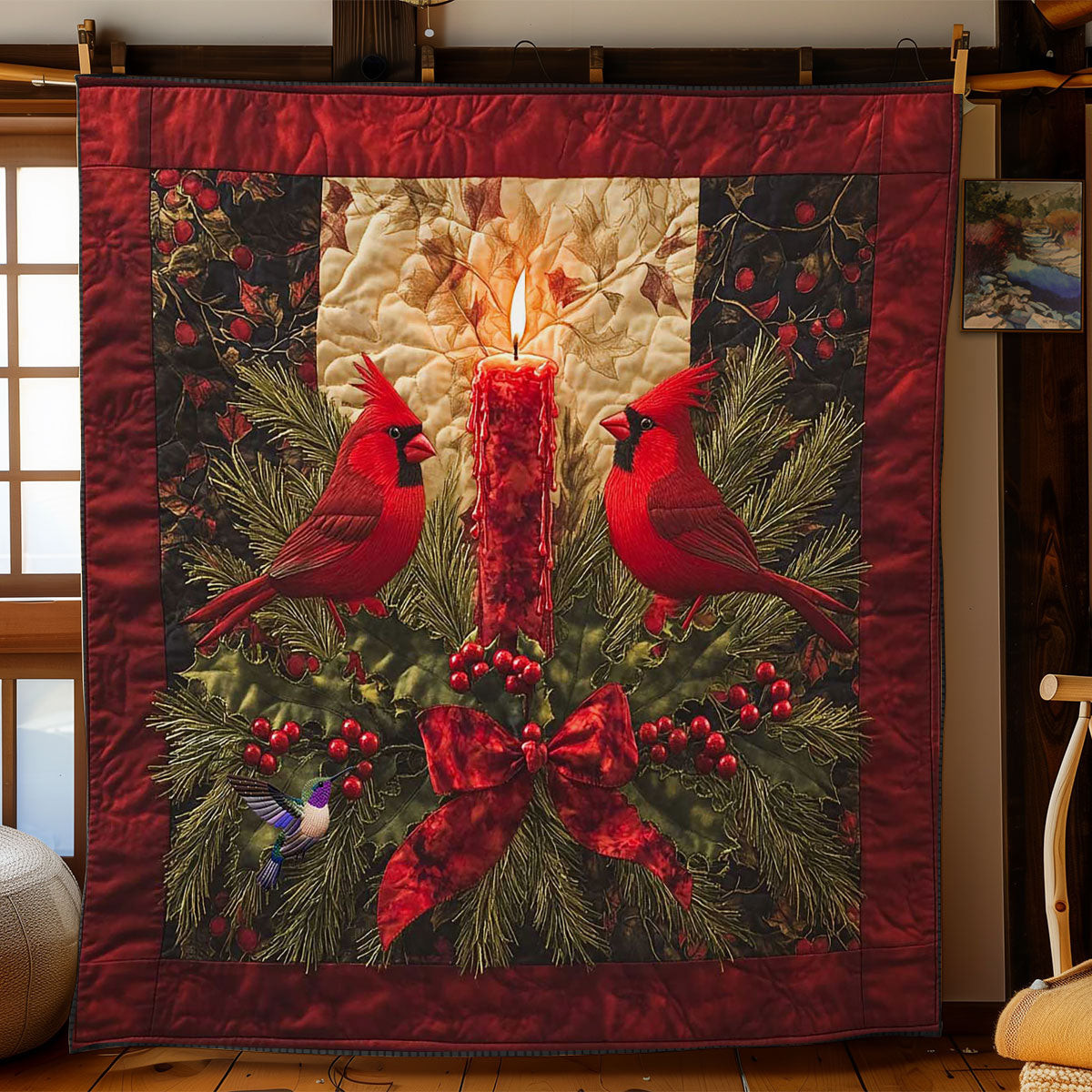 Winter Cardinal Xmas Quilted Blanket Blanket Coolf Gifts For Older Couples