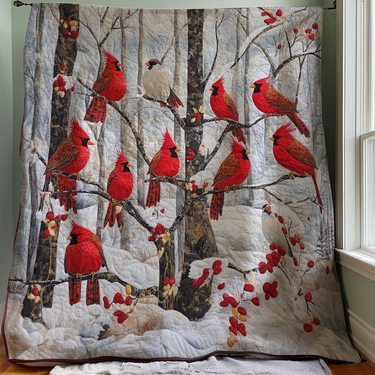 Winter Cardinals Quilt Blanket Best Throw Blanket Mother's Day Gifts For Wife From Husband