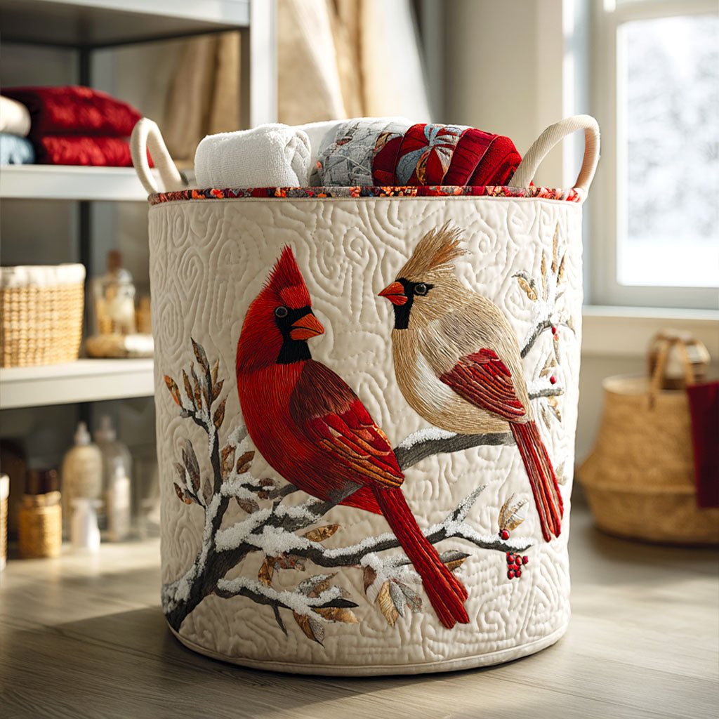 Winter Cardinals Quilted Laundry Basket Thoughtful Housewarming Gift