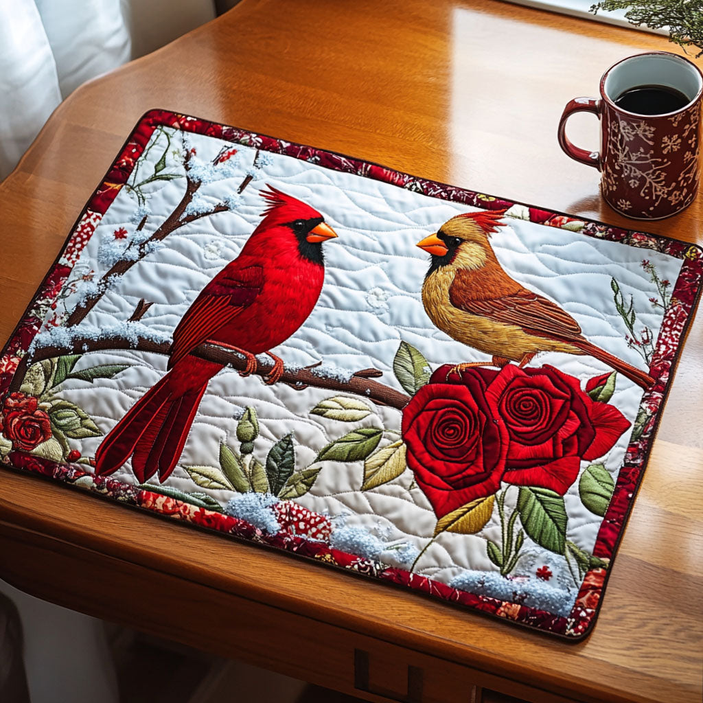 Winter Cardinals Quilted Placemat Dining Table Accessories Gifts For Birders