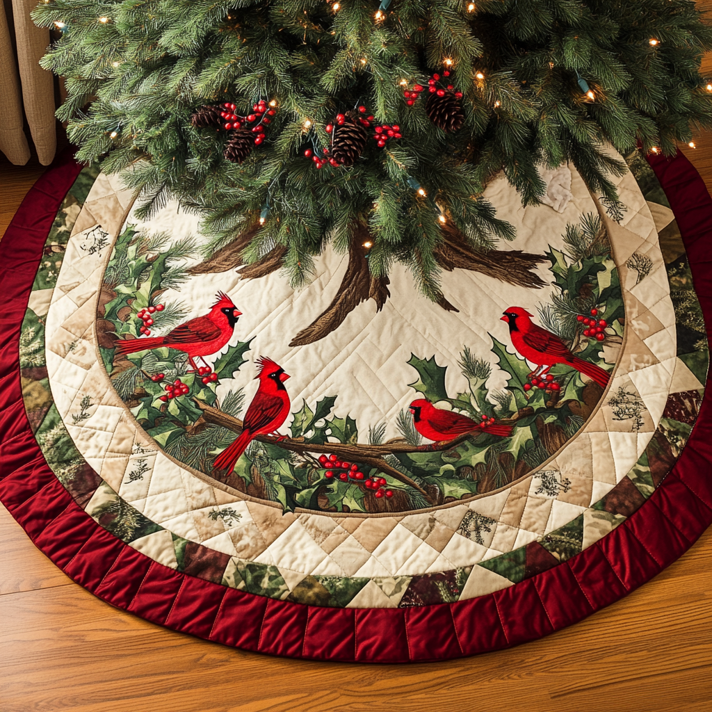 Winter Cardinals Quilted Tree Skirt Cute Christmas Skirts Christmas Gifts For Relatives