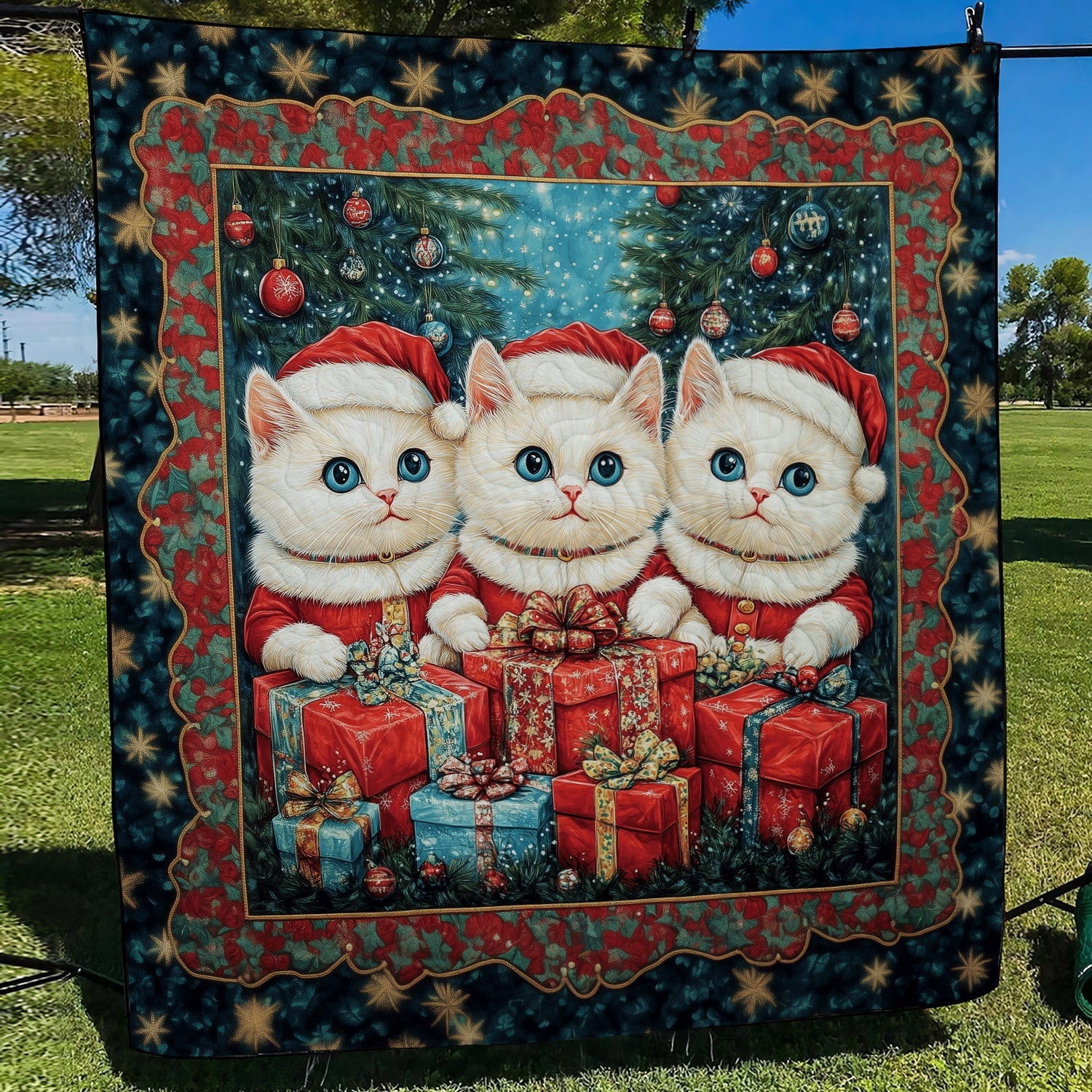 Winter Cat Magic Quilted Blanket Best Gifts For Cat Lovers