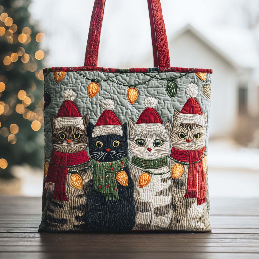 Winter Cat Quilted Tote Bag Cat Items For Cat Lovers