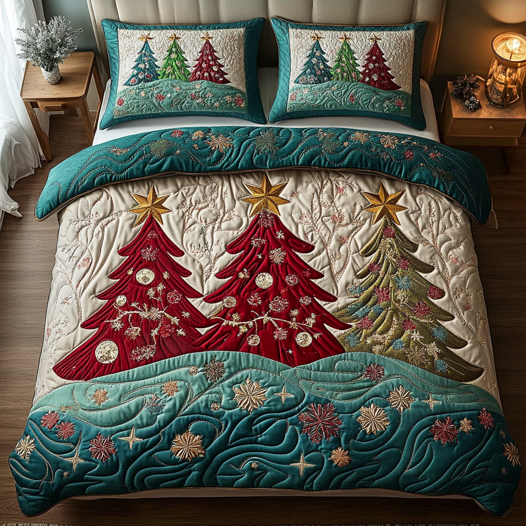 Winter Charm Quilted Bedding Set Xmas Duvet Cover Set Christmas Gift Ideas For Mom