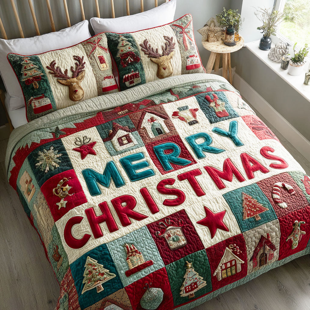 Winter Cheer Quilted Bedding Set Holiday Duvet Cover Set Christmas Ideas For Wife