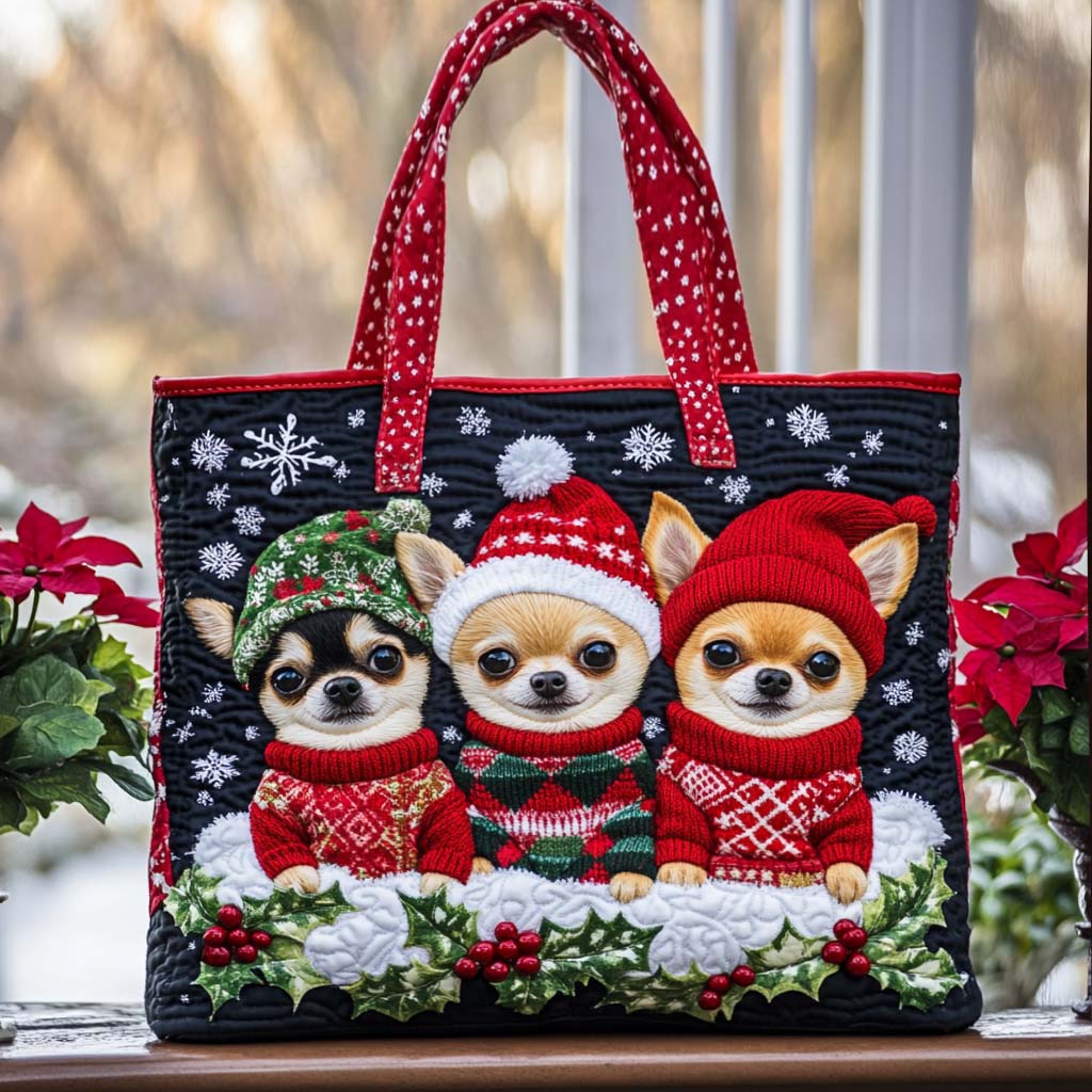 Winter Chihuahua Quilted Tote Bag Good Gifts For Dog Owners