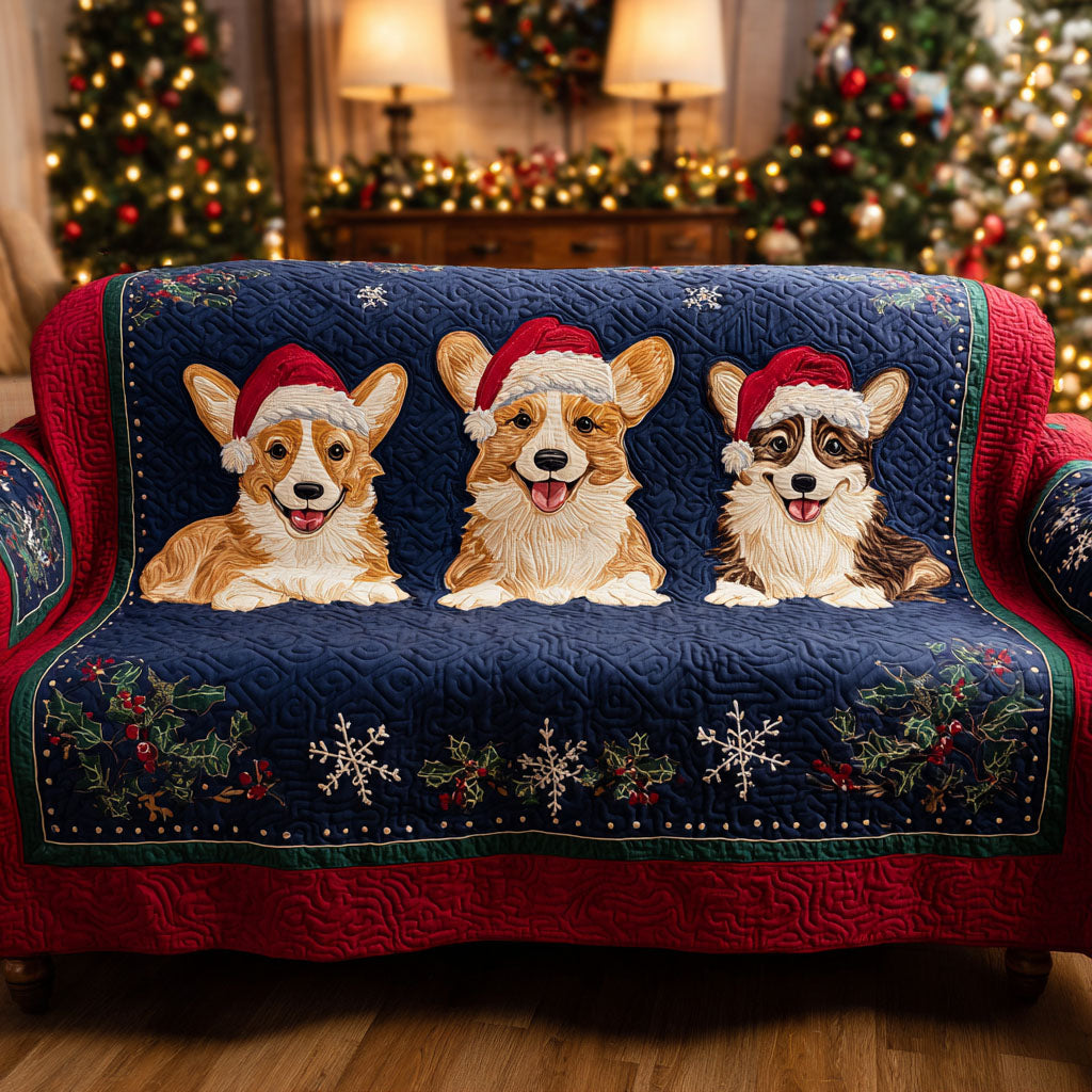 Winter Corgi Parade Quilted Sofa Cover Christmas Sofa Cover Gifts For Dog Owners