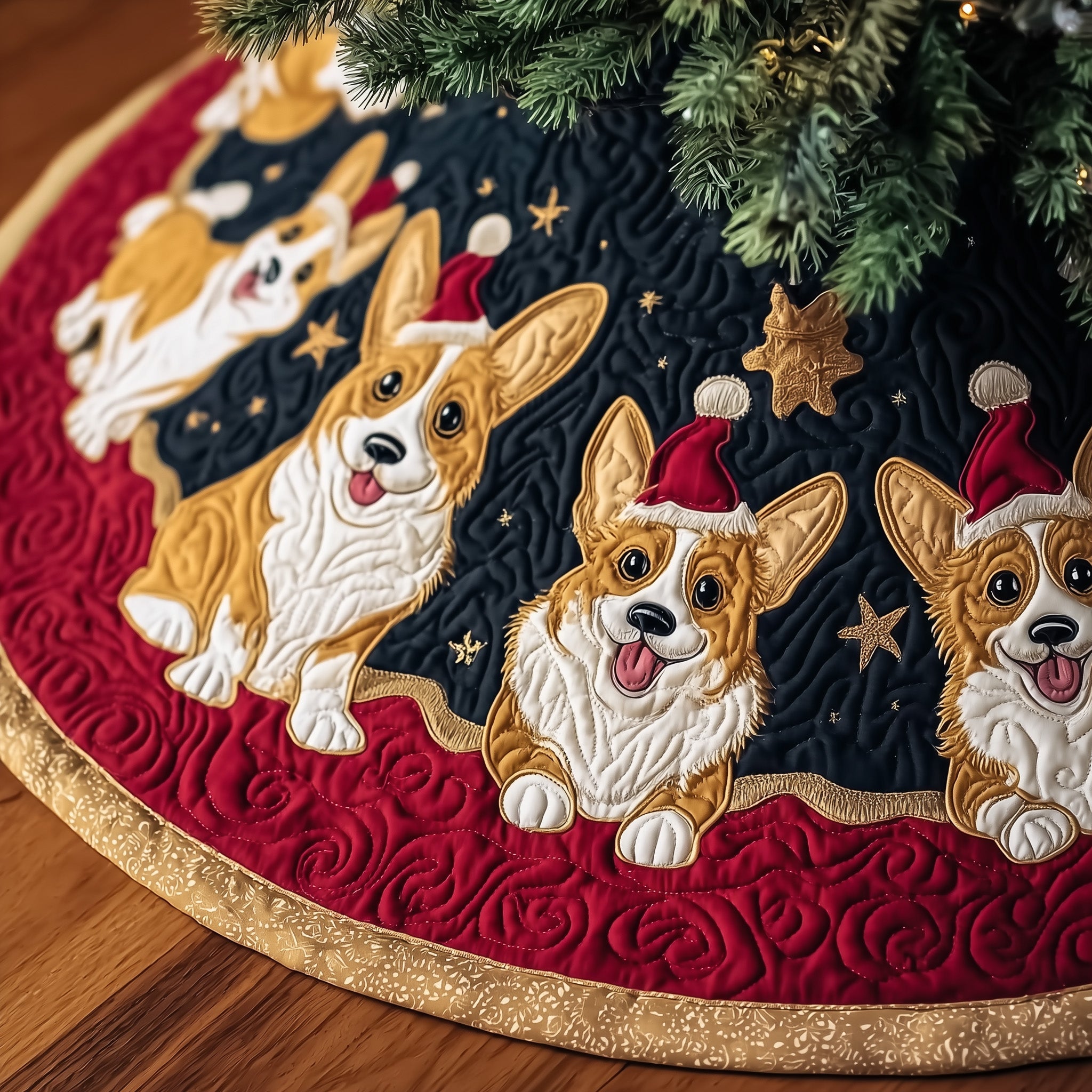 Winter Corgi Quilted Tree Skirt Festive Living Room Merch