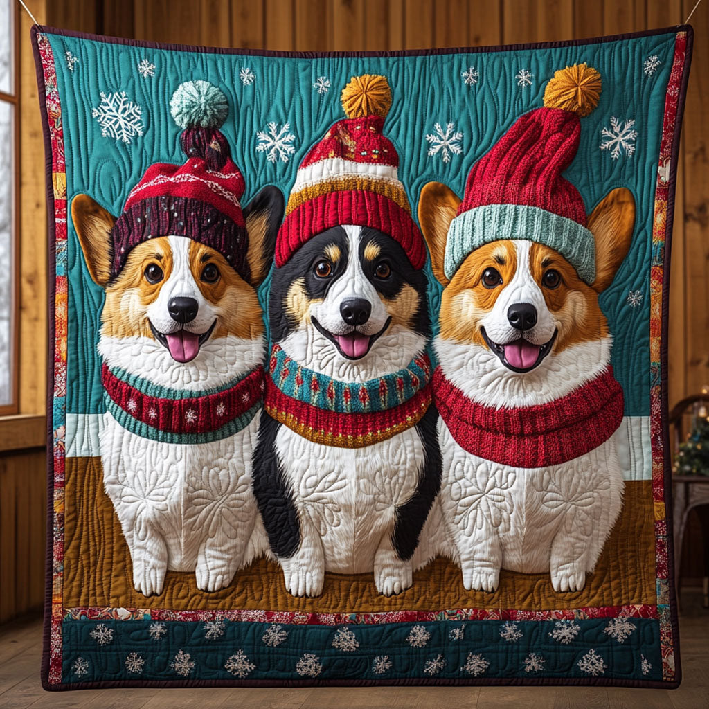 Winter Corgis Quilt Unique Quilt Blanket Gift for Special Occasions