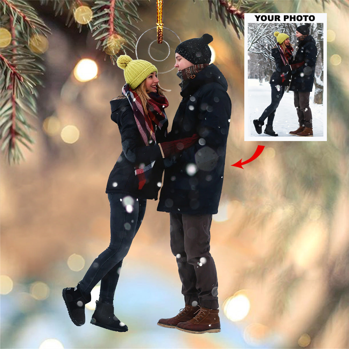 Winter Couple Personalized Photo Mica Ornament Christmas Gift For Couple Family Member