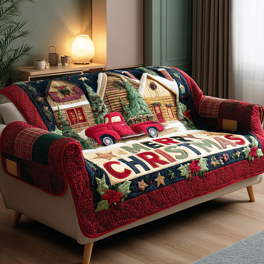 Winter Cozy Spirit Quilted Sofa Cover Holiday Season Couch Covers Indoor Christmas Decorations