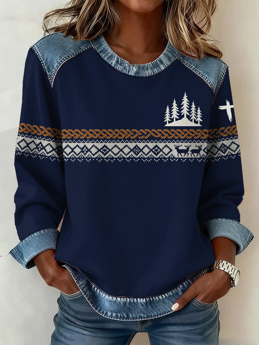 Winter Cross Forest Sweatshirt Religious Christian Faith Clothing Gift For Her