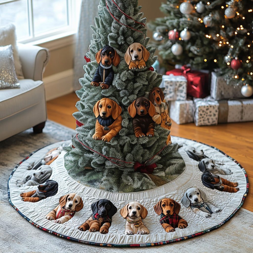 Winter Dachshund Charm Quilted Christmas Tree Skirt Holiday Decorations Dachshund Gift Ideas