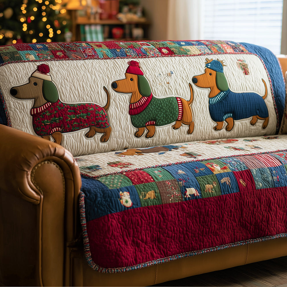 Winter Dachshund March Quilted Sofa Cover Seat Covers For Couches Sausage Dog Themed Gifts