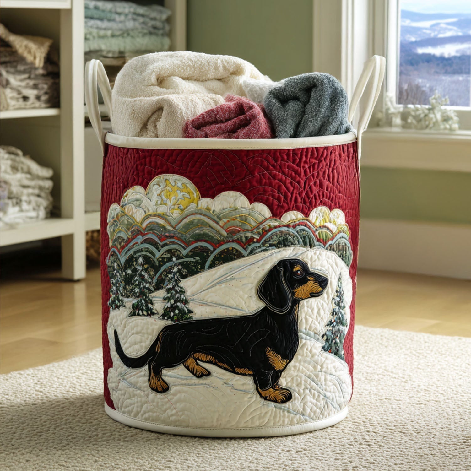Winter Dachshund Quilted Laundry Basket Fall Merch Pick