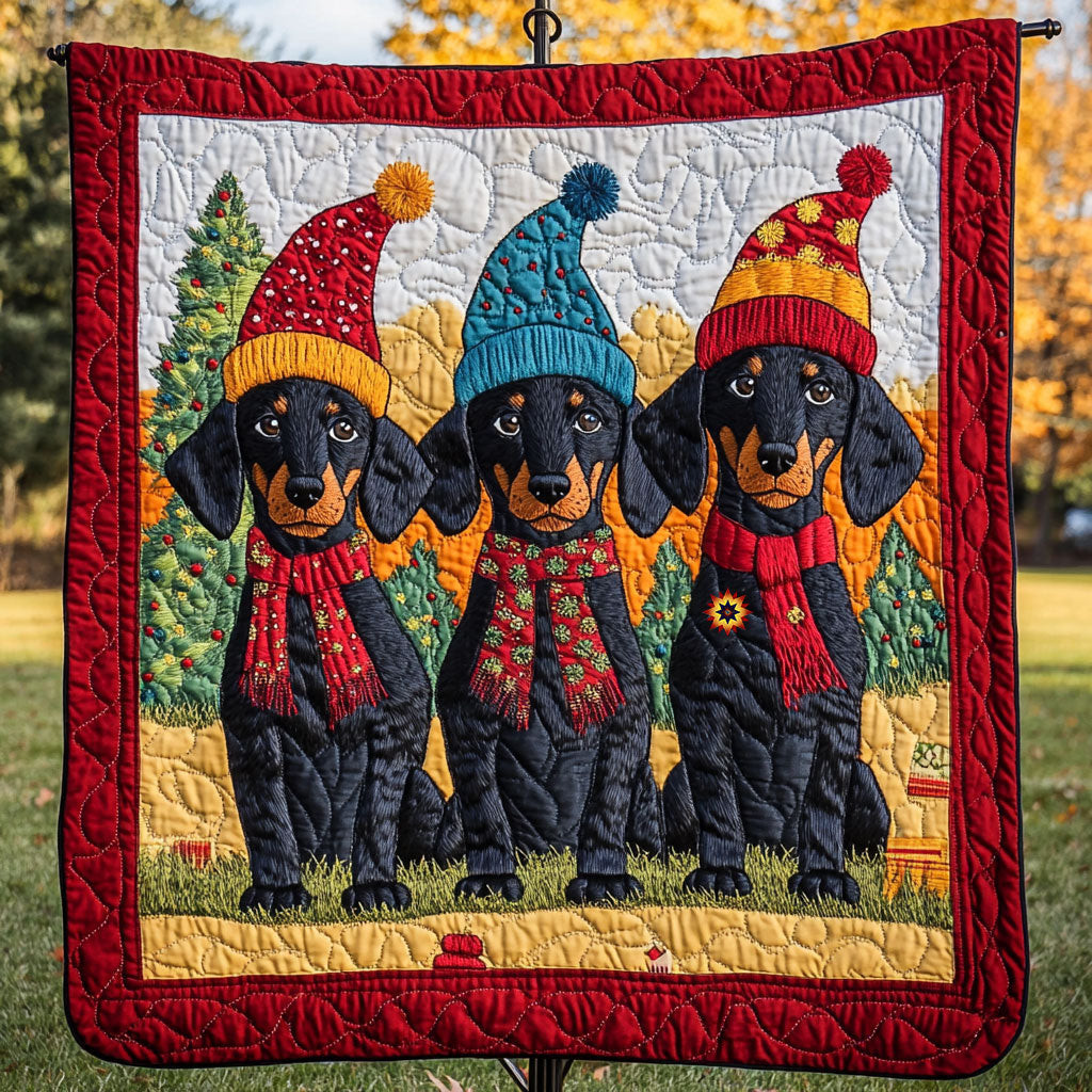 Winter Dachshund Xmas Quilted Blanket Blanket Coolf Gifts For Older Couples