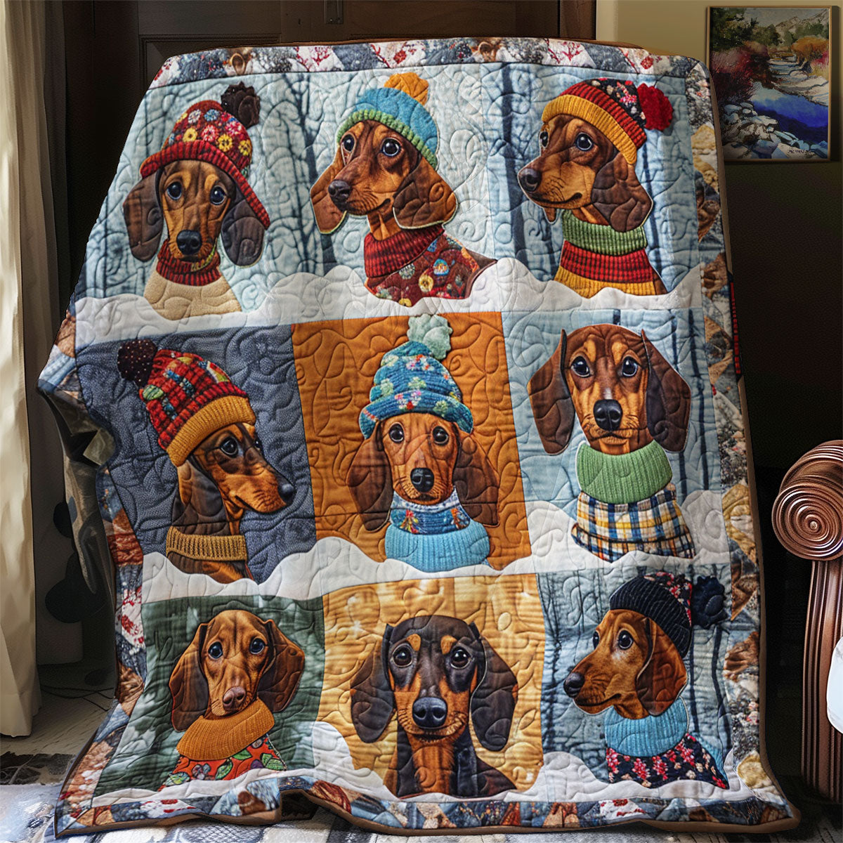 Winter Dachshunds Quilt Blanket Christmas Throw Blanket Christmas Gifts For Brother In Law